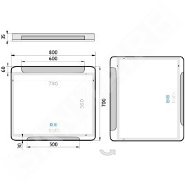 Nimco Miroirs - Miroir avec éclairage LED, 80x70 cm, touches tactiles, aluminium ZP 22003VX