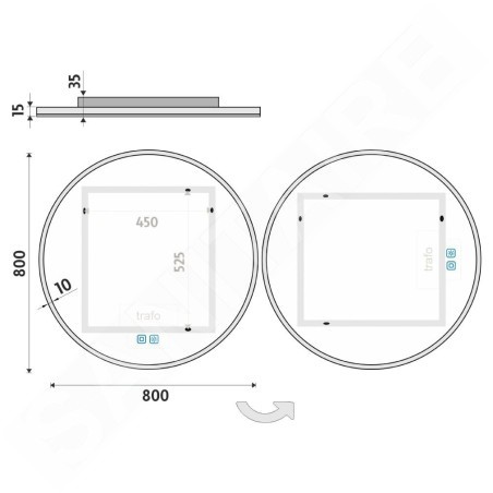 Nimco Miroirs - Miroir avec éclairage LED, diamètre 80 cm, touches tactiles, aluminium ZP 26002RVX