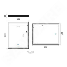 Nimco Miroirs - Miroir avec éclairage LED, 60x80 cm, touches tactiles, noir ZPC 13002VX-90