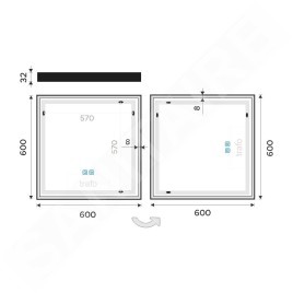Nimco Miroirs - Miroir avec éclairage LED, 60x60 cm, touches tactiles, noir ZPC 13066VX-90