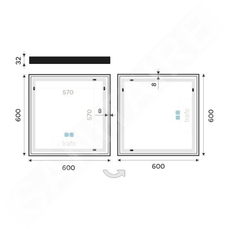 Nimco Miroirs - Miroir avec éclairage LED, 60x60 cm, touches tactiles, noir ZPC 13066VX-90
