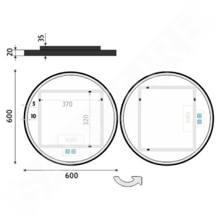 Nimco Miroirs - Miroir avec éclairage LED, diamètre 60 cm, touches tactiles, noir ZPC 28000RVX-90