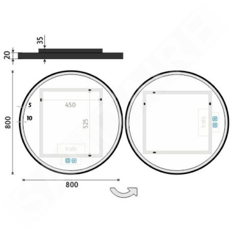 Nimco Miroirs - Miroir avec éclairage LED, diamètre 80 cm, touches tactiles, noir ZPC 28002RVX-90