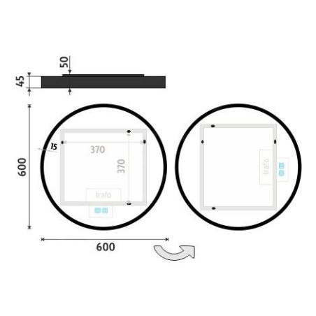 Nimco Miroirs - Miroir avec éclairage LED, diamètre 60 cm, touches tactiles, noir ZPC 31000RVX-90