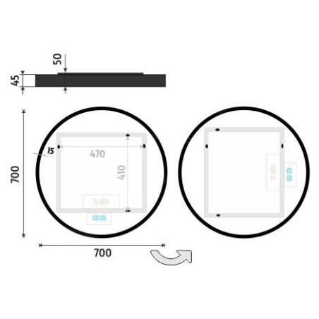 Nimco Miroirs - Miroir avec éclairage LED, diamètre 70 cm, touches tactiles, noir ZPC 31001RVX-90