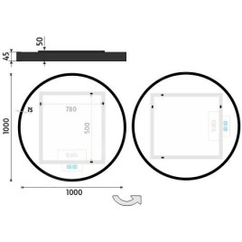 Nimco Miroirs - Miroir avec éclairage LED, diamètre 100 cm, touches tactiles, noir ZPC 31004RVX-90