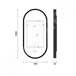Nimco Miroirs - Miroir avec éclairage LED, 50x100 cm, touches tactiles, noir ZPC 32004LVX-90