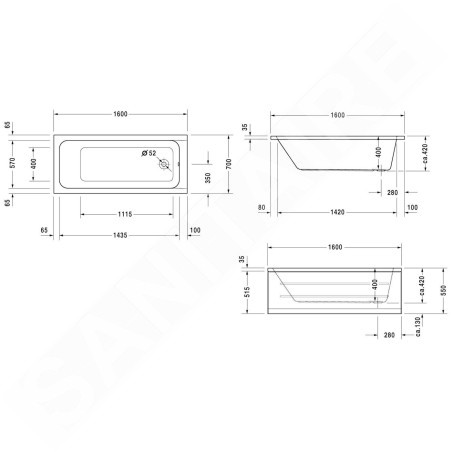 Duravit D-Code - Baignoire 1600x700 mm, blanc alpin 700096000000000