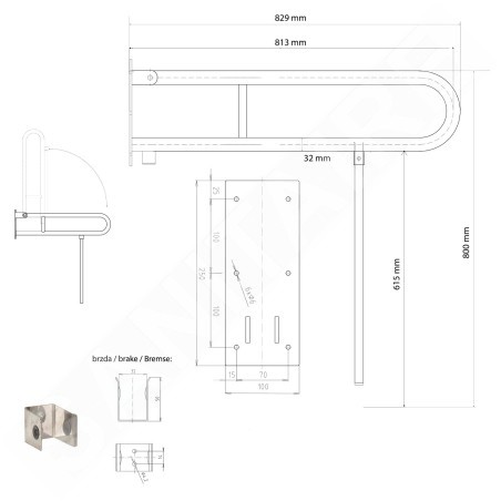 Sapho Équipement de salle de bain - Barre d’appui pliante, droite, inox XH523