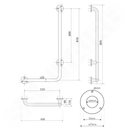 Sapho Équipement de salle de bain - Barre d’appui 810x550 mm, droite, inox XH524