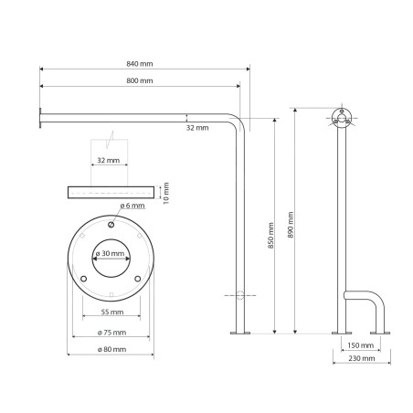 Sapho Équipement de salle de bain - Support de main courante 800x850 mm, gauche, inox XH526