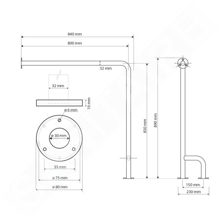 Sapho Équipement de salle de bain - Support de main courante 800x850 mm, droite, inox XH528