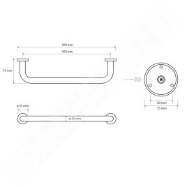 Sapho X-Round - Poignée pour baignoire, longeur 505 mm, chrome XR500