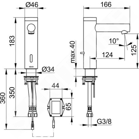 Keuco IXMO - Mitigeur de lavabo électronique avec contrôle de la température, alimentation depuis pile, noir mat 59511371100