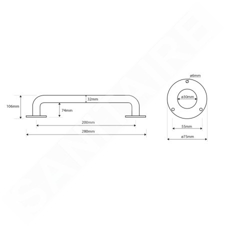 Sapho Équipement de salle de bain - Main courante droite 20 cm, blanche XH505W