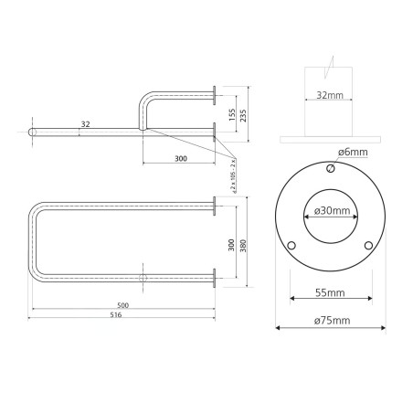 Sapho Équipement de salle de bain - Poignée gauche, longueur 50 cm, blanc XH530W