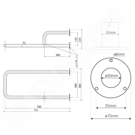 Sapho Équipement de salle de bain - Poignée gauche, longueur 80 cm, blanc XH532W