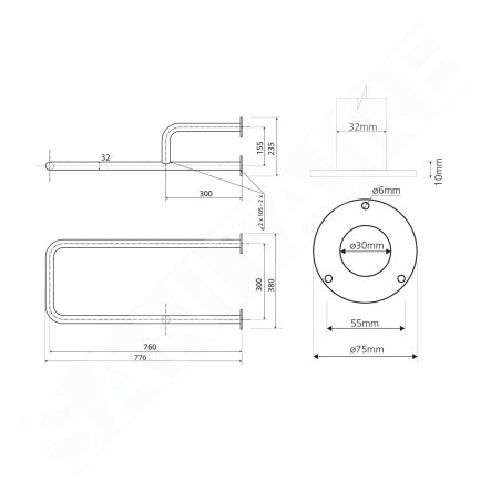 Sapho Équipement de salle de bain - Poignée droite, longueur 80 cm, blanc XH536W
