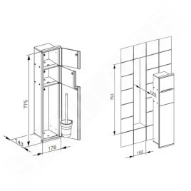 Keuco Plan Integral - Porte-rouleau toilette avec brosse de toilette à encastrer,  porte gauche, chrome 44964011701