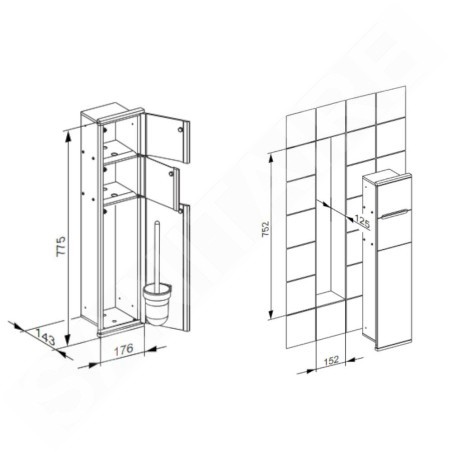 Keuco Plan Integral - Porte-rouleau toilette avec brosse de toilette à encastrer,  porte gauche, chrome 44964011701
