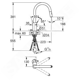 Grohe Eurosmart Cosmopolitan - Mitigeur d’évier avec douchette extractible, chrome 31481001