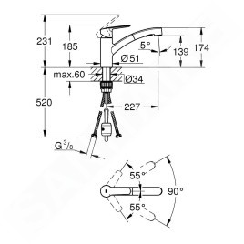 Grohe QuickFix Start - Mitigeur d'évier avec douchette extractible, chrome 30531001