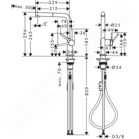 Hansgrohe M54 - Mitigeur d'évier Talis avec bec extractible, chrome 72808000