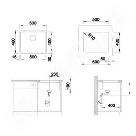 Blanco Subline 500 - Évier en silgranit, 530x460 mm, InFino, noir 525995