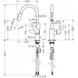 Hansgrohe Focus M41 - Mitigeur d'évier avec douchette extractible, noir mat 31815670