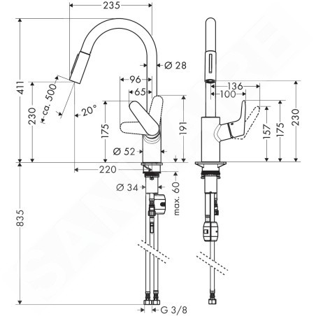 Hansgrohe Focus M41 - Mitigeur d'évier avec douchette extractible, noir mat 31815670