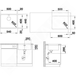 Blanco Andano 500 - Évier, 540x440 mm, inox 522967