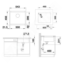 Blanco Subline 500 - Évier en céramique, 543x456 mm, blanc cristal 523733