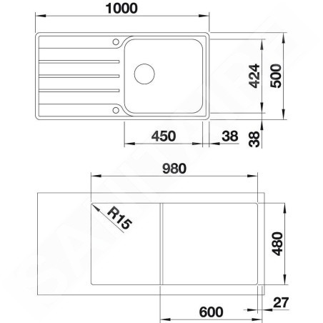 Blanco Lemis XL 6 - Évier 1000x500 mm, InFino, inox brossé 523035