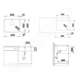 Blanco Supra 500 - Évier, 530x430 mm, inox brossé 518205