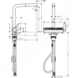 Hansgrohe M81 - Mitigeur d'évier Aquno Select 250 avec bec extractible, 2 jets, noir mat 73836670