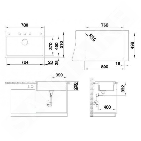 Blanco Etagon 8 - Évier en silgranit, 780x510 mm, avec rails, noir 525893