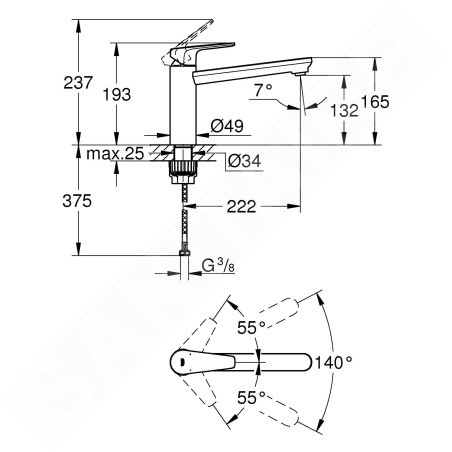 Grohe BauEdge - Mitigeur d'évier, chrome 31693000