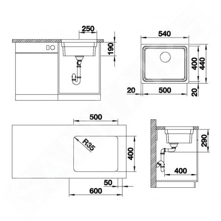 Blanco Etagon 500 - Évier, 540x440 mm, avec rails, inox 521841