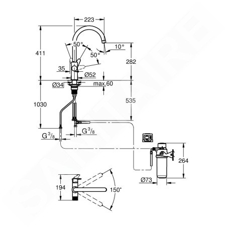 Grohe Blue Pure - Set de mitigeur d’évier StartCurve avec filtration, chrome 30593000
