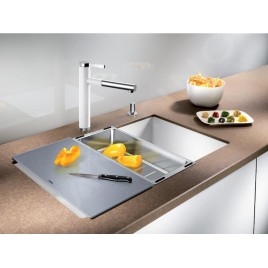 Blanco Accessoires - Planche à découper à installer sur évier, verre argenté 227697