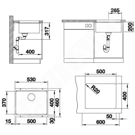 Blanco Etagon 500 - Évier en Silgranit, 530x460 mm, avec rails, blanc 522231