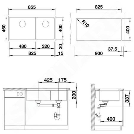 Blanco Subline 480/320 - Évier en silgranit, 855x460 mm, noir 525993