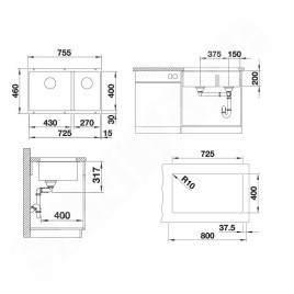 Blanco Subline 430/270 - Évier en silgranite, 755x460 mm, anthracite 523151