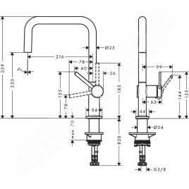 Hansgrohe M54 - Mitigeur d'évier Talis, simili inox 72806800