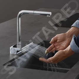 Hansgrohe M81 - Mitigeur d'évier Aquno Select avec bec extractible et jet plat, sBox, chrome 73830000