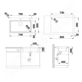 Blanco Etagon 700 - Évier 740x500 mm avec commande excentrique et rails, inox 524274