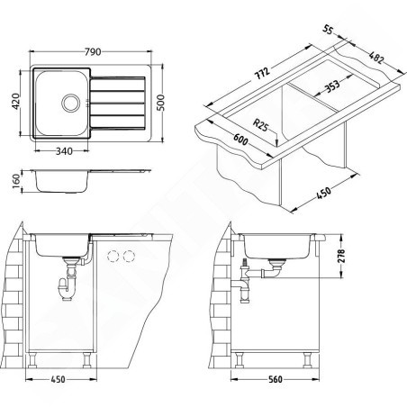 Alveus Line - Évier 790x500 mm, inox 1069147