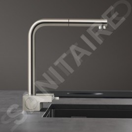 Hansgrohe M81 - Mitigeur d'évier Aquno Select avec bec extractible, 2 jets, aspect acier inox 73836800