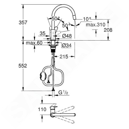 Grohe Start Edge - Mitigeur d’évier avec bec extractible, chrome 30551000