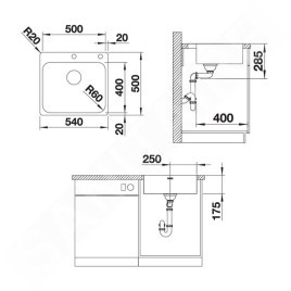 Blanco Supra 500 - Évier 540x500 mm avec commande excentrique, inox brossé 526355